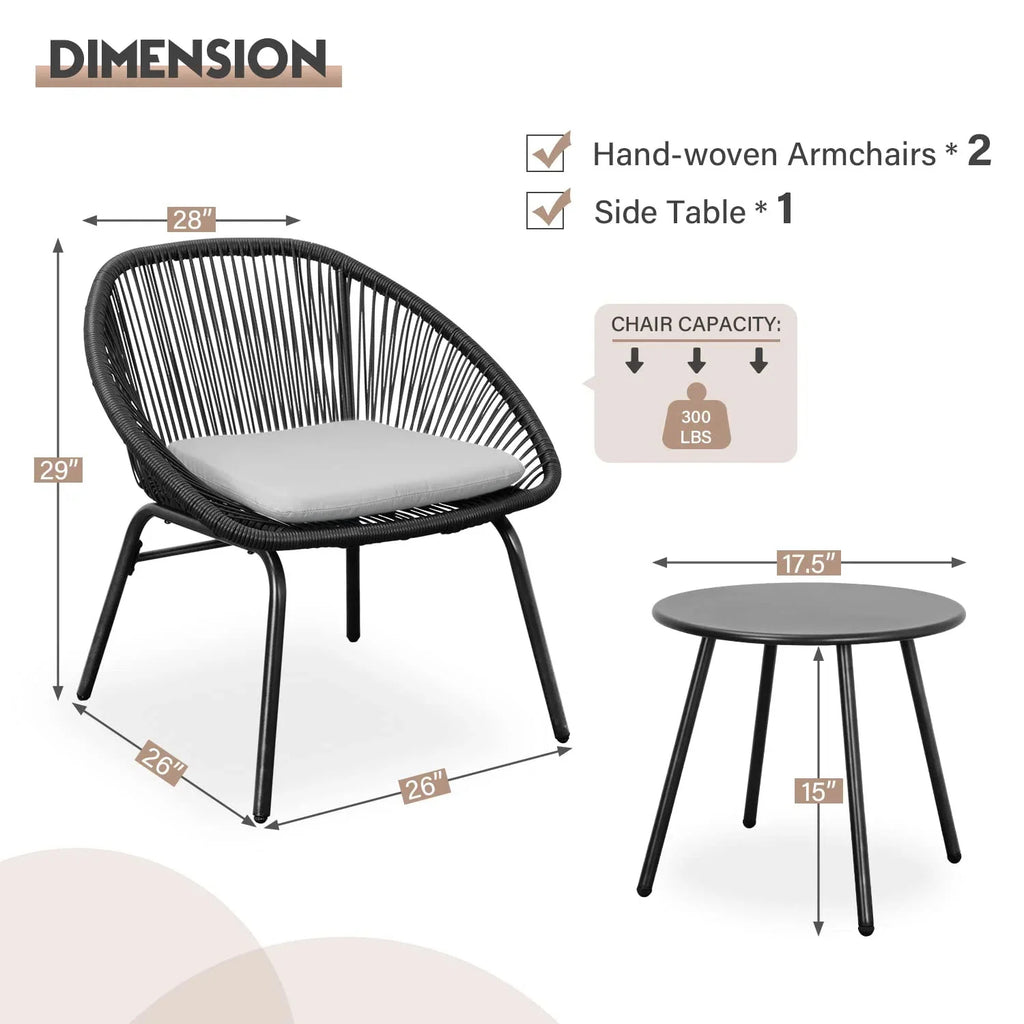 Virasat Outdoor Patio Seating Set 2 Chairs and 1 Table Set (Black)-VIRASAT FURNITURE & FURNISHING