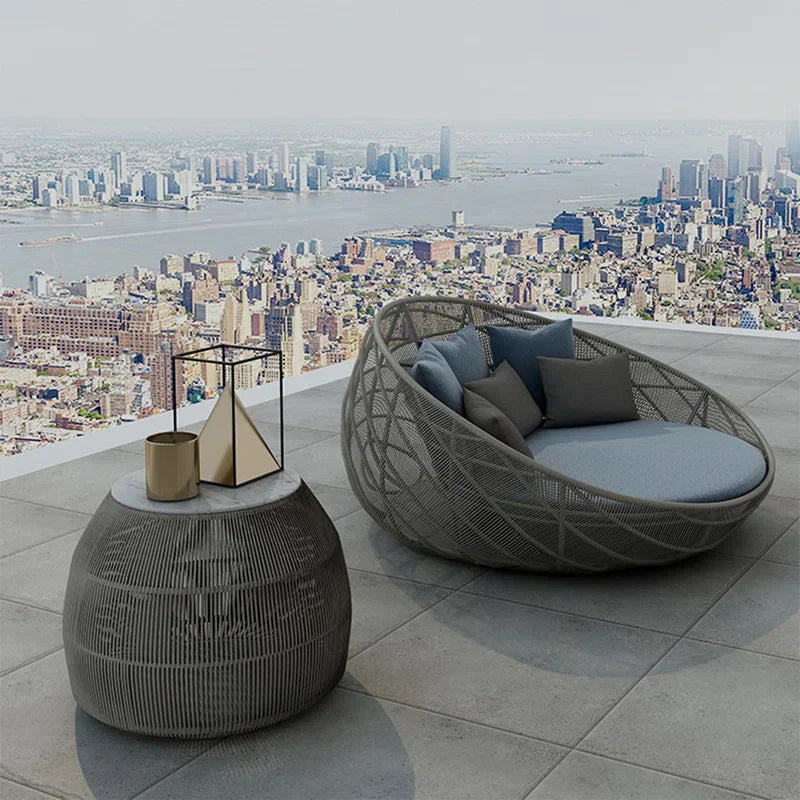 Virasat Outdoor Poolside Sunbed With Cushion Daybed (GREY)-VIRASAT FURNITURE & FURNISHING