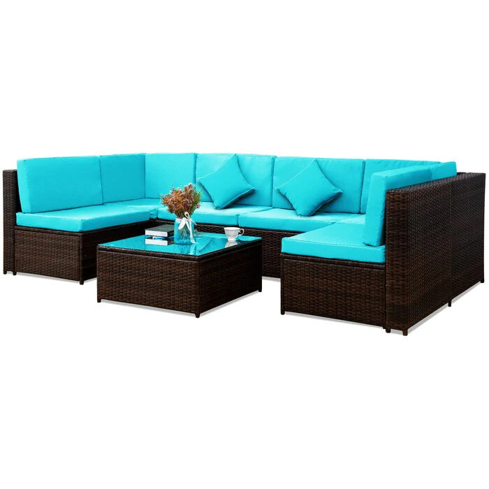 Virasat Outdoor Patio Sofa Set 6 seater and 1 Center Table (Brown)-VIRASAT FURNITURE & FURNISHING