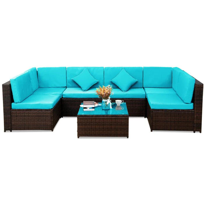 Virasat Outdoor Patio Sofa Set 6 seater and 1 Center Table (Brown)-VIRASAT FURNITURE & FURNISHING