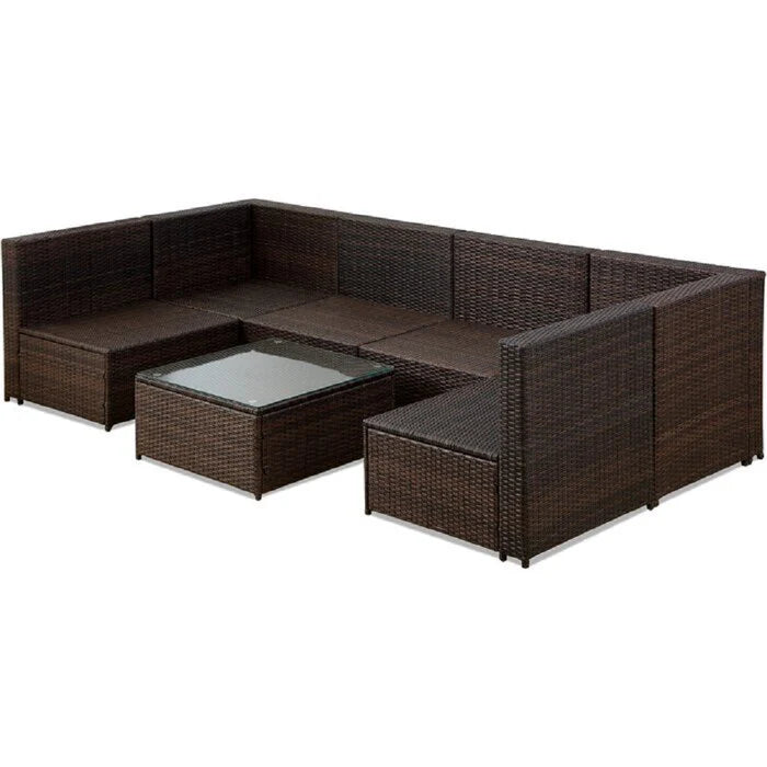 Virasat Outdoor Patio Sofa Set 6 seater and 1 Center Table (Brown)-VIRASAT FURNITURE & FURNISHING