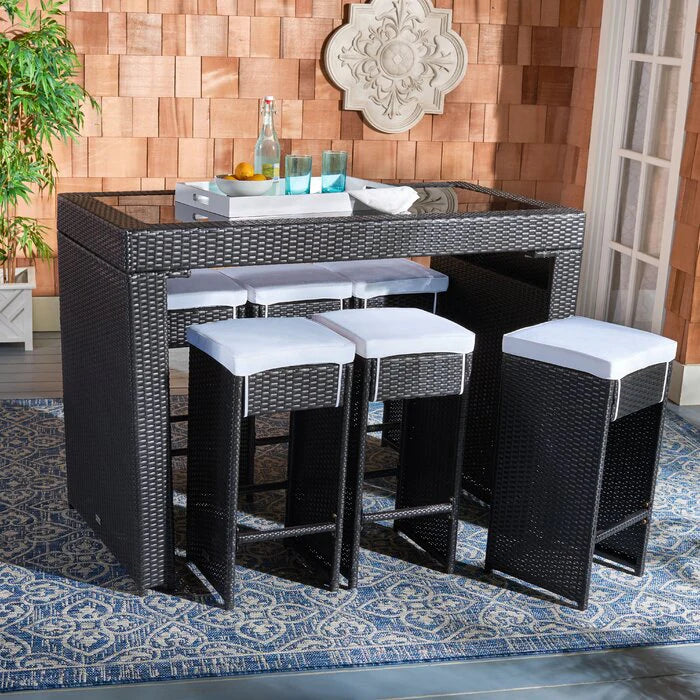 Virasat Outdoor Patio Bar Sets 6 Chairs and 1 Table (Black)-VIRASAT FURNITURE & FURNISHING