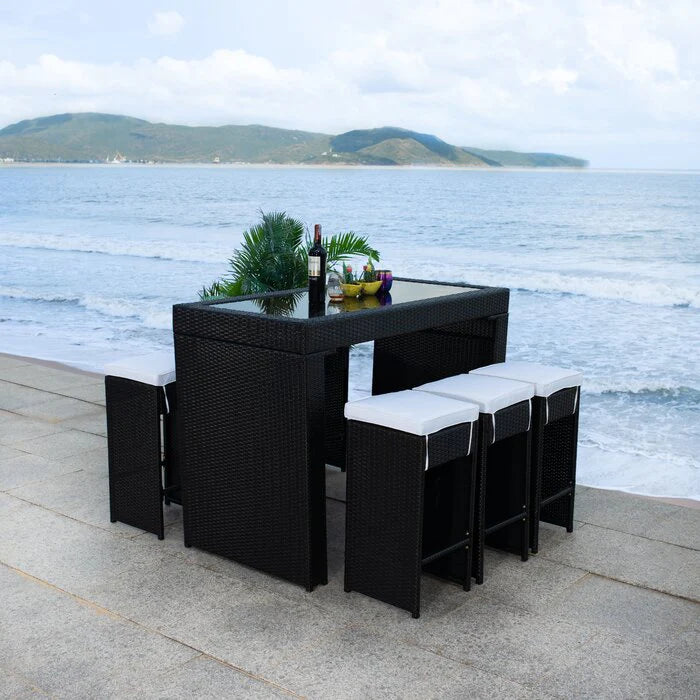 Virasat Outdoor Patio Bar Sets 6 Chairs and 1 Table (Black)-VIRASAT FURNITURE & FURNISHING