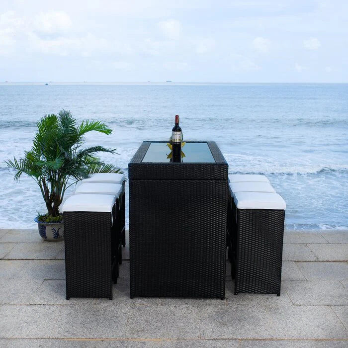 Virasat Outdoor Patio Bar Sets 6 Chairs and 1 Table (Black)-VIRASAT FURNITURE & FURNISHING