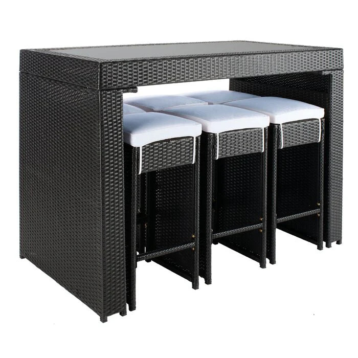 Virasat Outdoor Patio Bar Sets 6 Chairs and 1 Table (Black)-VIRASAT FURNITURE & FURNISHING