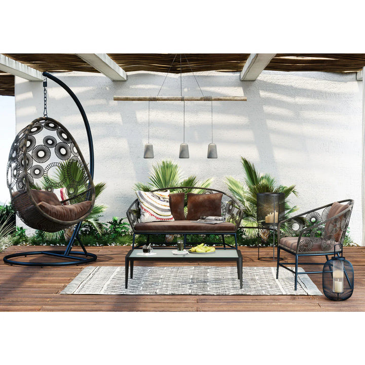 Virasat Scott Outdoor Sofa Set 2 Seater, 1 Single Seater and 1 Center Table Set (Dark Brown)