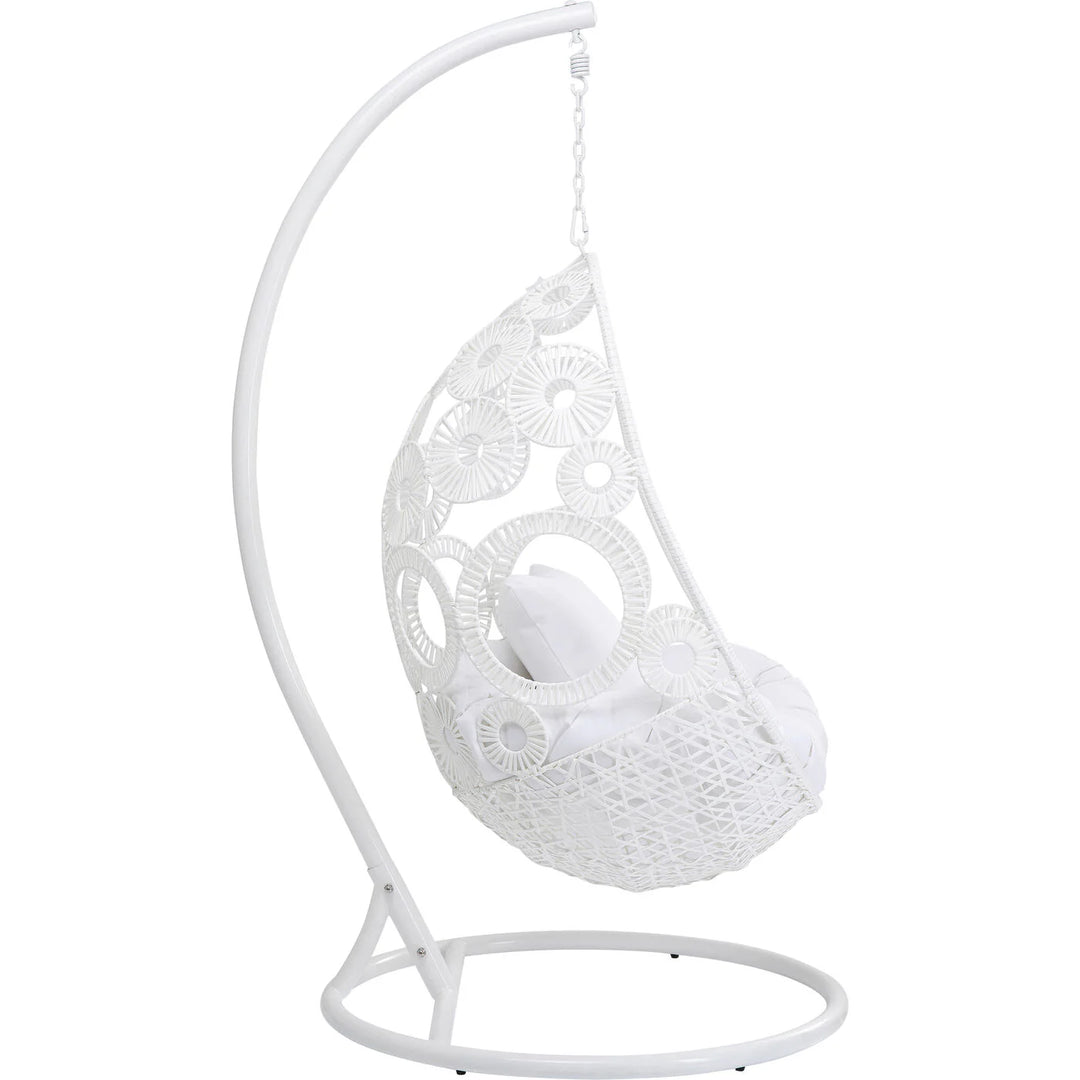 Virasat Flutter Single Seater Hanging Swing With Stand For Balcony , Garden (White)