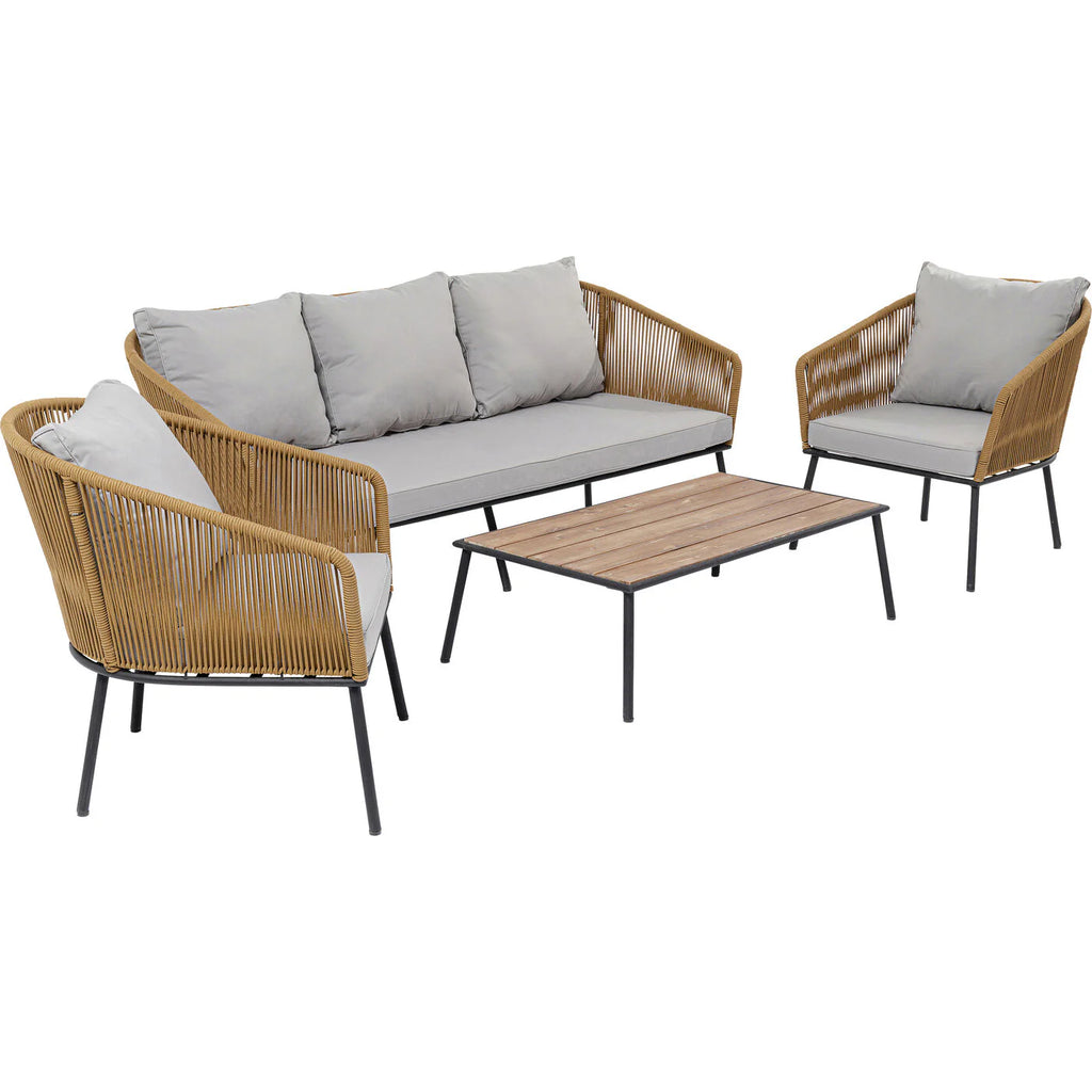 Virasat Outdoor Sofa Set 3 Seater, 2 Single Seater and 1 Center Table Set (Khaki) Braided & Rope-VIRASAT FURNITURE & FURNISHING