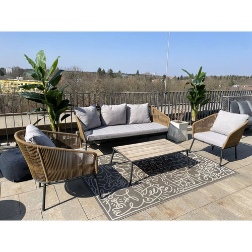 Virasat Outdoor Sofa Set 3 Seater, 2 Single Seater and 1 Center Table Set (Khaki) Braided & Rope-VIRASAT FURNITURE & FURNISHING