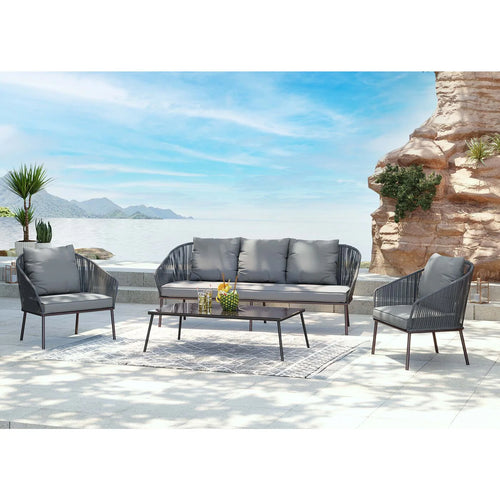 Virasat Outdoor Sofa Set 3 Seater , 2 Single seater and 1 Center Table Set (Dark grey) Braided & Rope-VIRASAT FURNITURE & FURNISHING
