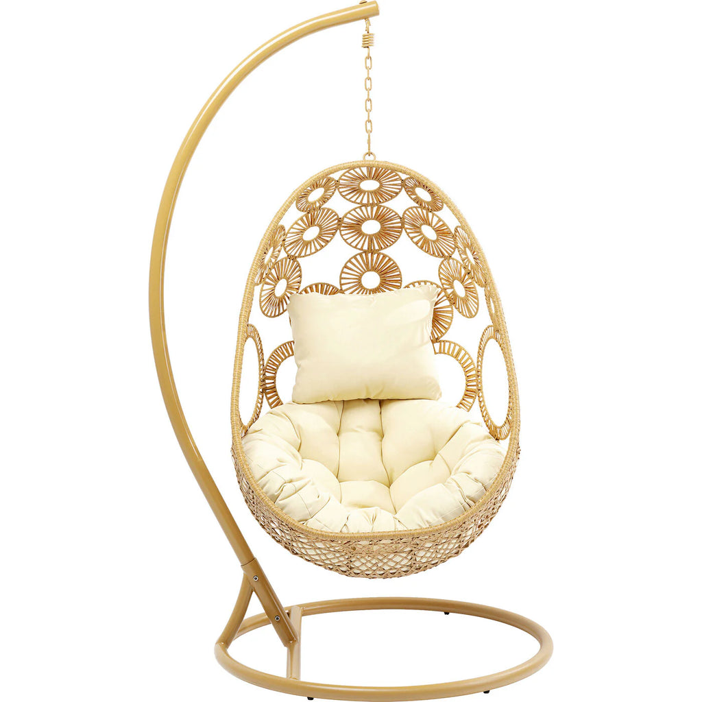 Virasat Single Seater Hanging Swing With Stand For Balcony, Garden (Khaki)-VIRASAT FURNITURE & FURNISHING