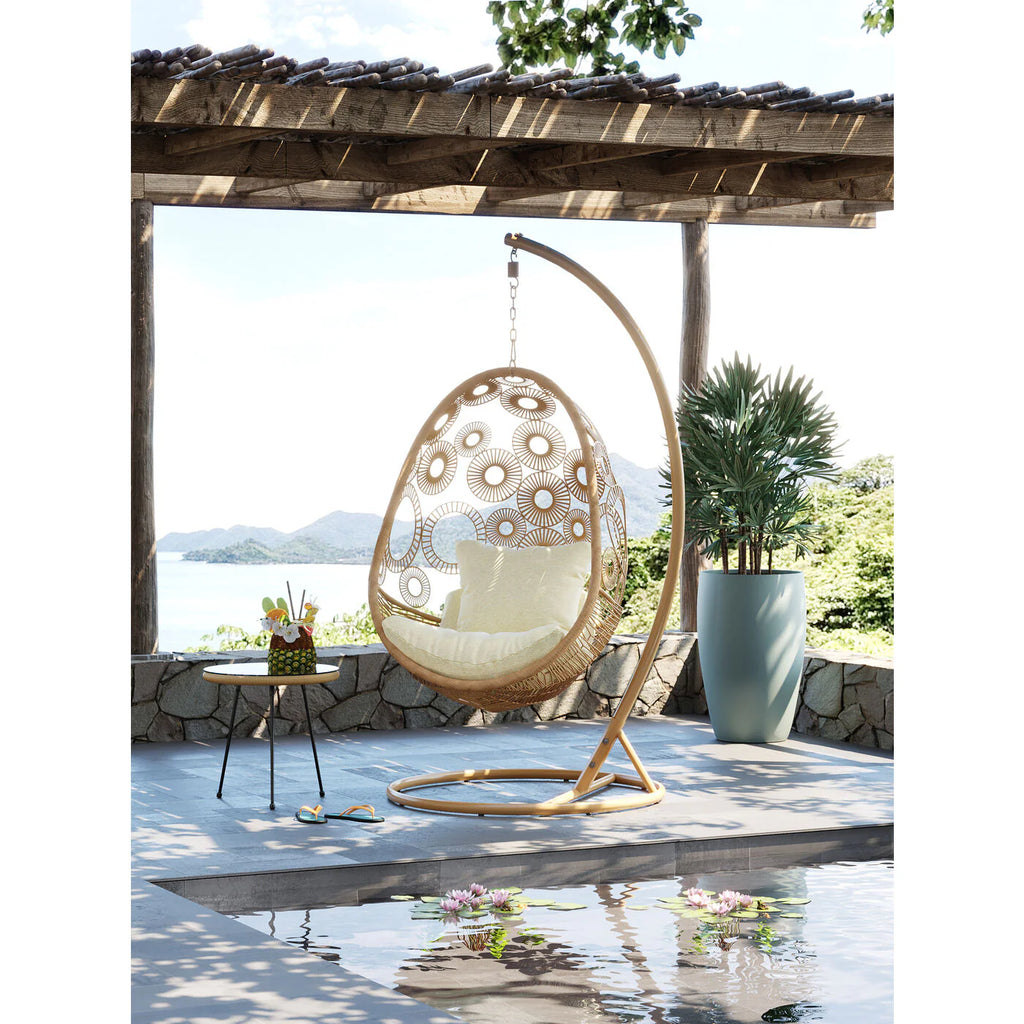 Virasat Single Seater Hanging Swing With Stand For Balcony, Garden (Khaki)-VIRASAT FURNITURE & FURNISHING