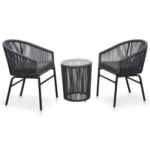Virasat Outdoor Patio Seating Set 2 Chairs 1 Table Black-VIRASAT FURNITURE & FURNISHING