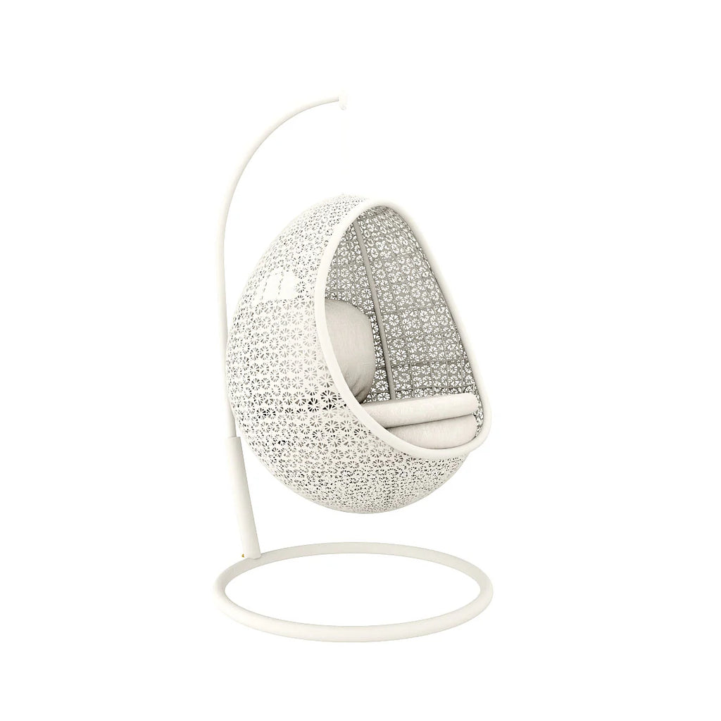 Virasat Single Seater Hanging Swing With Stand For Balcony, Garden Swing (White)-VIRASAT FURNITURE & FURNISHING