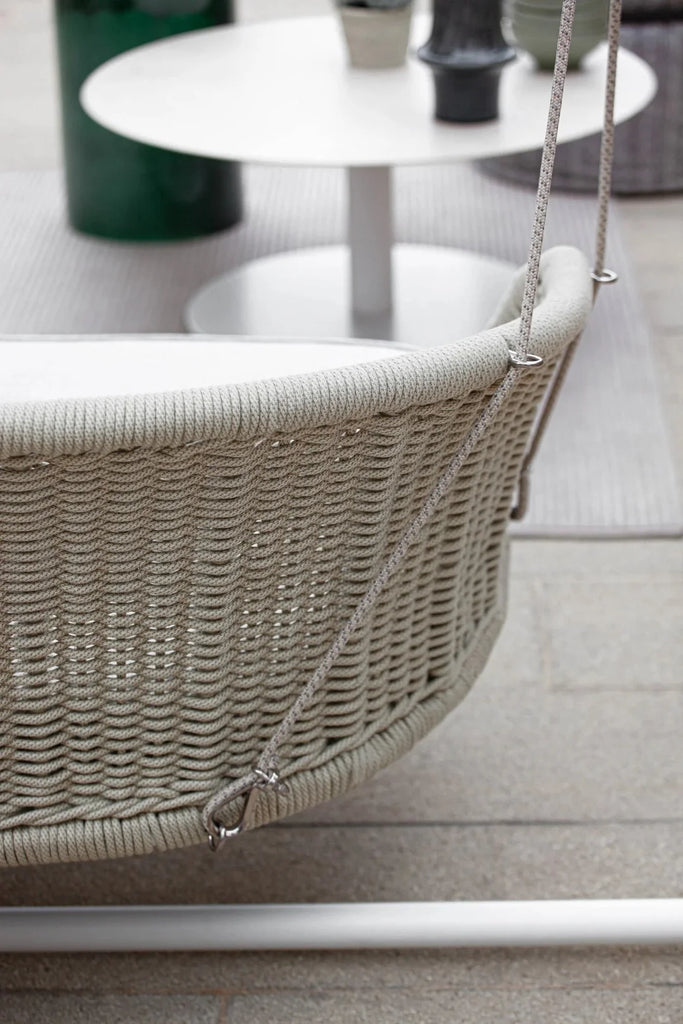 VIRASAT FURNITURE SINGLE SEATER HANGING SWING WITHOUT STAND FOR BALCONY & GARDEN SWING (CREAM) BRAIDED & ROPE