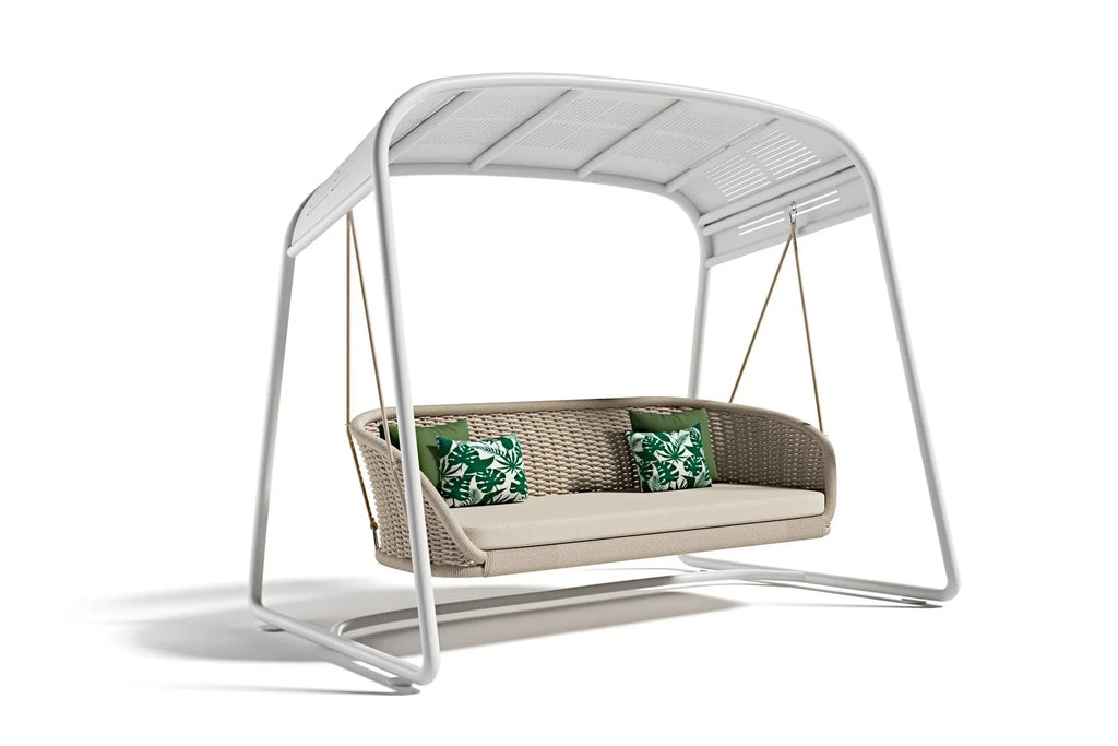 Virasat Double Seater Hanging Swing With Stand For Balcony, Garden Swing (White + Beige)-VIRASAT FURNITURE & FURNISHING