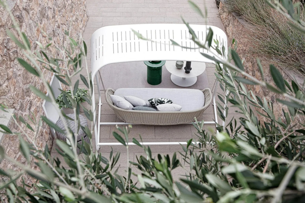 Virasat Double Seater Hanging Swing With Stand For Balcony, Garden Swing (White + Beige)-VIRASAT FURNITURE & FURNISHING