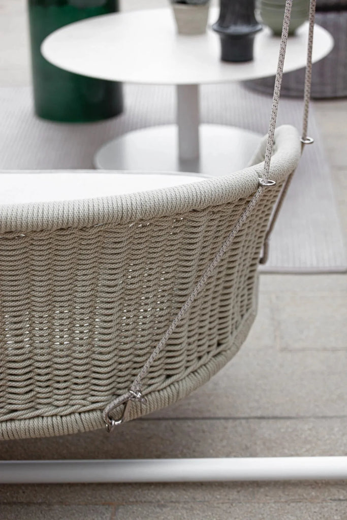 Virasat Double Seater Hanging Swing With Stand For Balcony, Garden Swing (White + Beige)-VIRASAT FURNITURE & FURNISHING