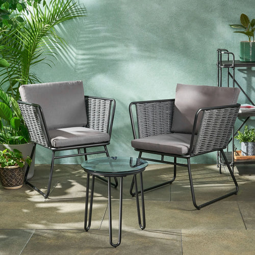 Virasat Outdoor Patio Seating Set 2 Chairs and 1 Table Set (Grey) Braided & Rope-VIRASAT FURNITURE & FURNISHING