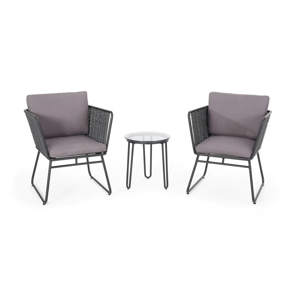 Virasat Outdoor Patio Seating Set 2 Chairs and 1 Table Set (Grey) Braided & Rope-VIRASAT FURNITURE & FURNISHING
