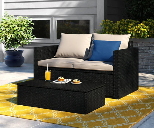 Virasat Outdoor Sofa Set 2 Seater and 1 Center Table (Black + Beige)-VIRASAT FURNITURE & FURNISHING