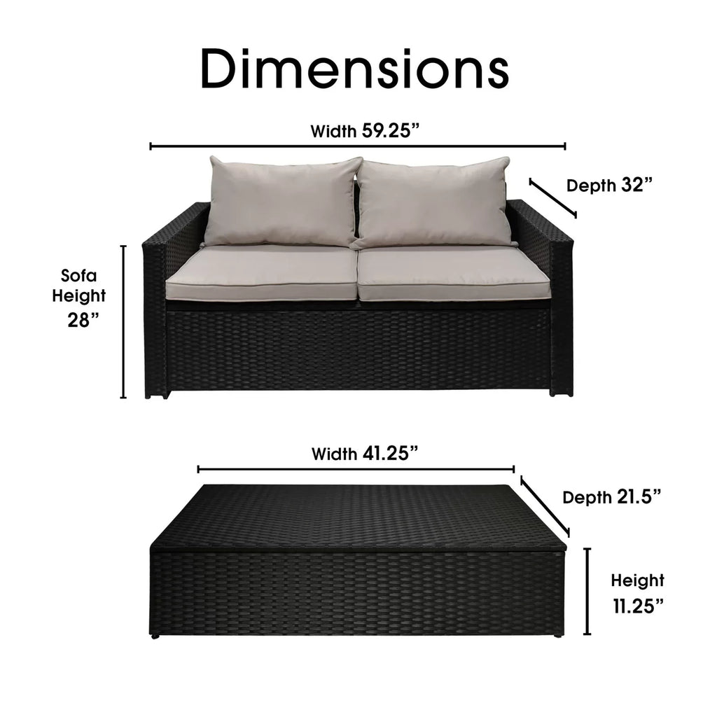 Virasat Outdoor Sofa Set 2 Seater and 1 Center Table (Black + Beige)-VIRASAT FURNITURE & FURNISHING