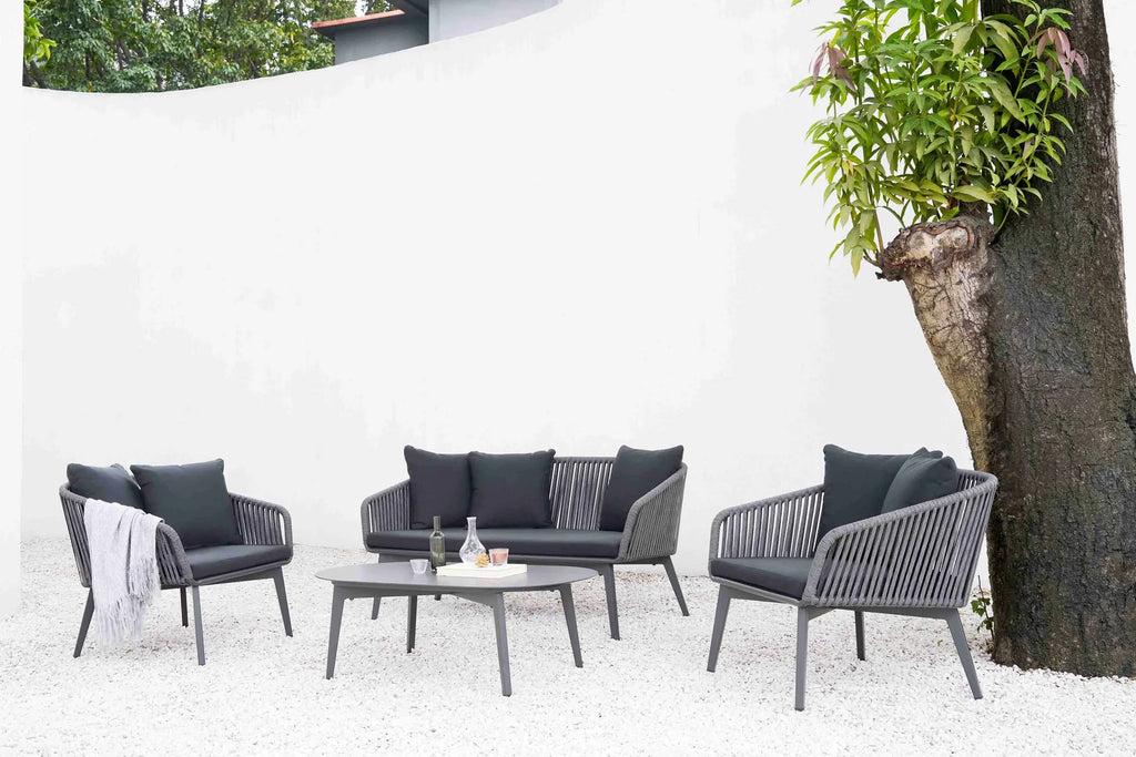 Virasat Outdoor Garden Balcony Sofa Set 2 Seater, 2 Single seater and 1 Center Table Set, Braid & Rope (Dark Grey)-VIRASAT FURNITURE & FURNISHING