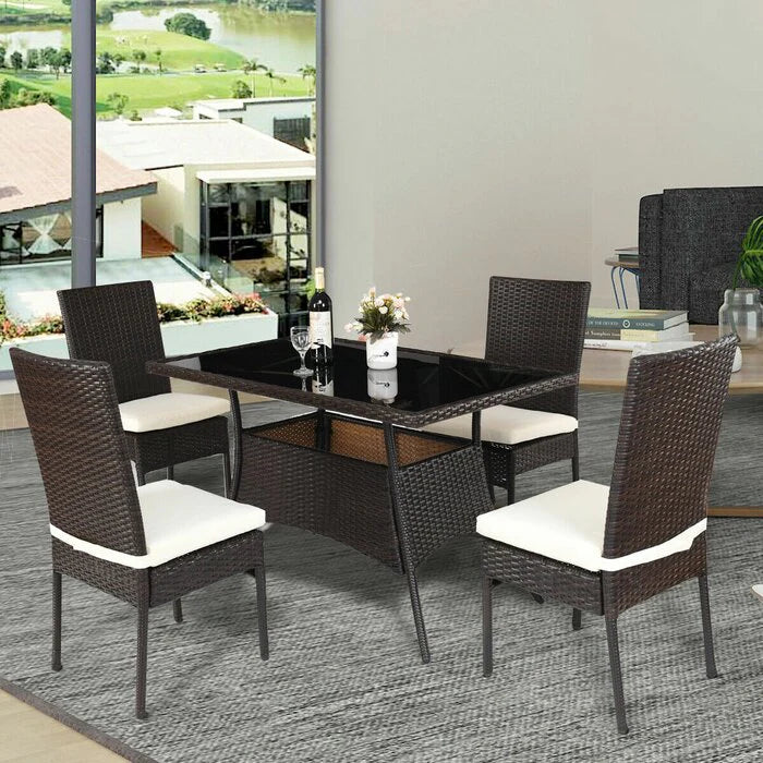 Virasat Outdoor Patio Dining Set 4 Chairs and 1 Table (Dark Brown)