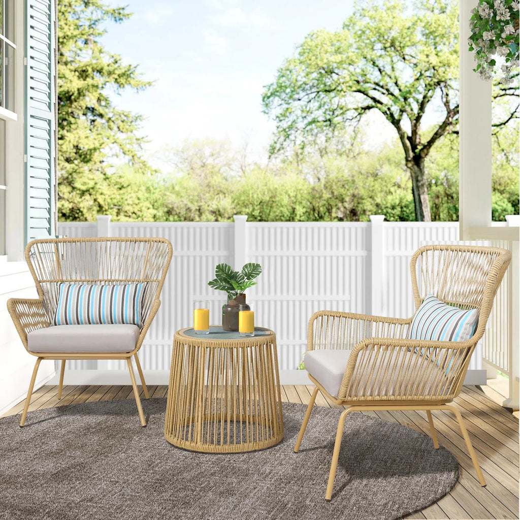 Virasat Outdoor Patio Seating Set 2 Chairs and 1 Table Set (Khaki)-VIRASAT FURNITURE & FURNISHING