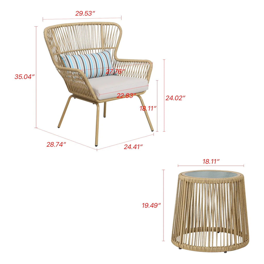 Virasat Outdoor Patio Seating Set 2 Chairs and 1 Table Set (Khaki)-VIRASAT FURNITURE & FURNISHING