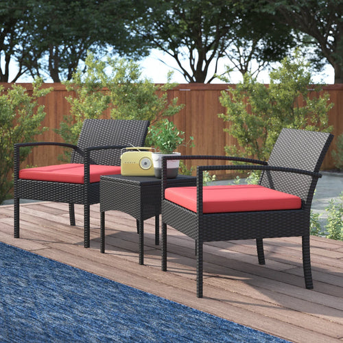 Virasat Outdoor Patio Seating Set 2 Chairs and 1 Table Set (Brown + Red)-VIRASAT FURNITURE & FURNISHING