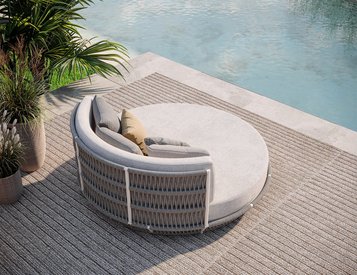 Virasat Nemi Outdoor Poolside Sunbed With Cushion Daybed (Grey) Braided & Rope