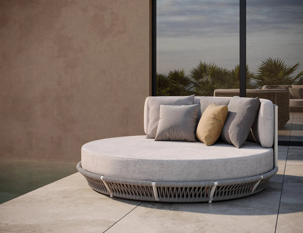 Virasat Outdoor Poolside Sunbed With Cushion Daybed (Grey) Braided & Rope-VIRASAT FURNITURE & FURNISHING