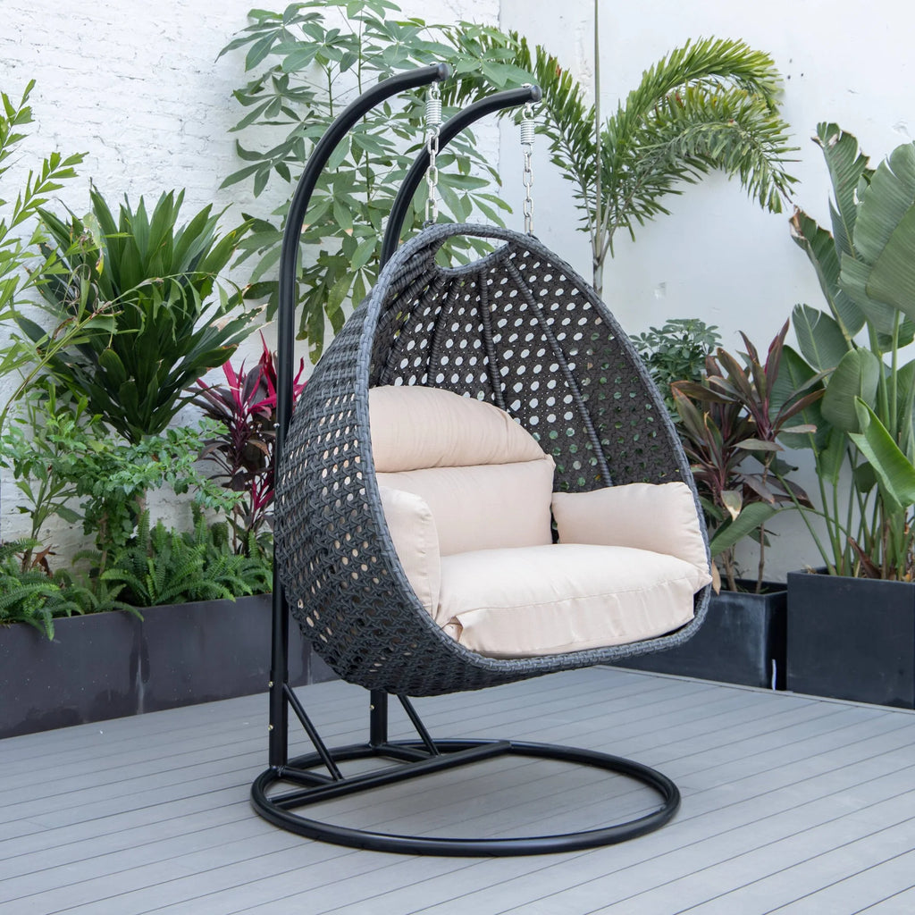 Virasat Double Seater Hanging Swing With Stand For Balcony, Garden Swing (Dark Grey)-VIRASAT FURNITURE & FURNISHING