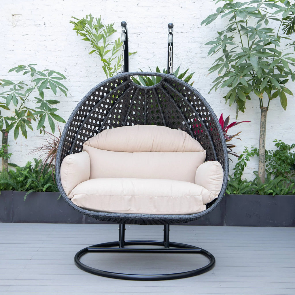 Virasat Double Seater Hanging Swing With Stand For Balcony, Garden Swing (Dark Grey)-VIRASAT FURNITURE & FURNISHING