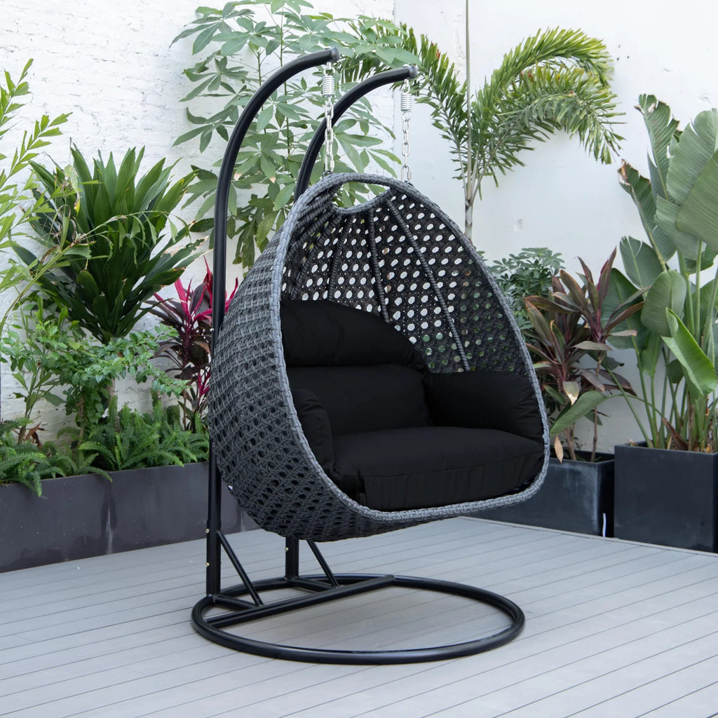 Virasat Double Seater Hanging Swing With Stand For Balcony, Garden Swing (Dark Grey)-VIRASAT FURNITURE & FURNISHING