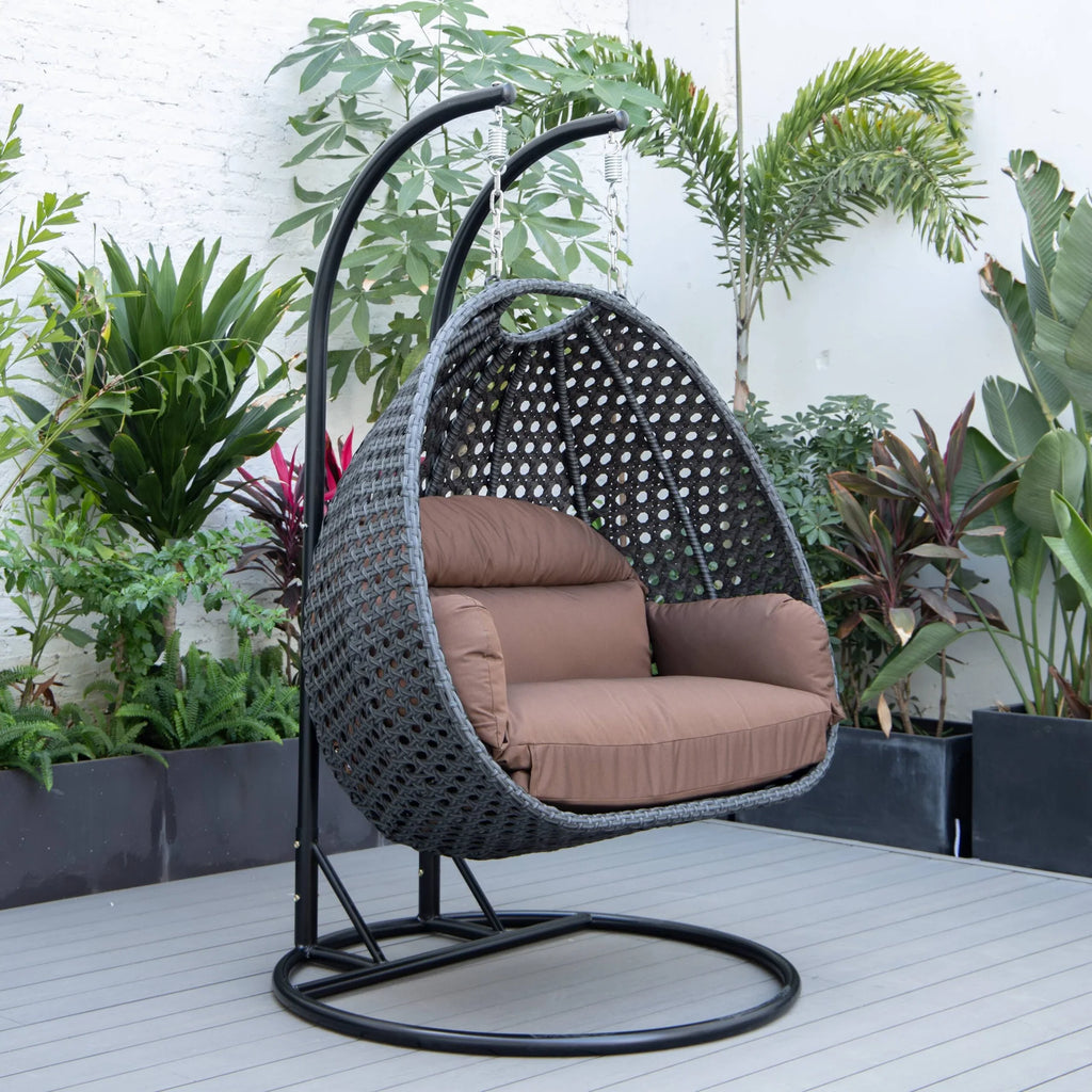 Virasat Double Seater Hanging Swing With Stand For Balcony, Garden Swing (Dark Grey)-VIRASAT FURNITURE & FURNISHING