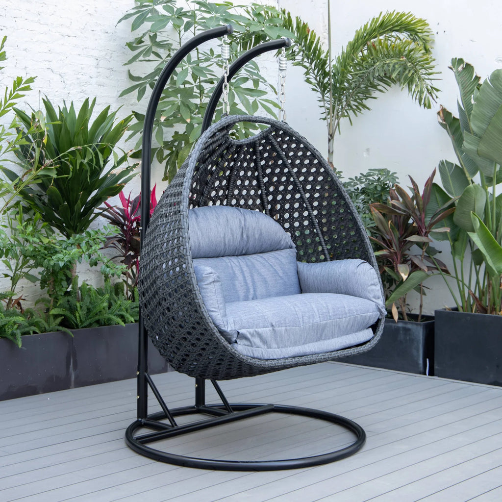Virasat Double Seater Hanging Swing With Stand For Balcony, Garden Swing (Dark Grey)-VIRASAT FURNITURE & FURNISHING