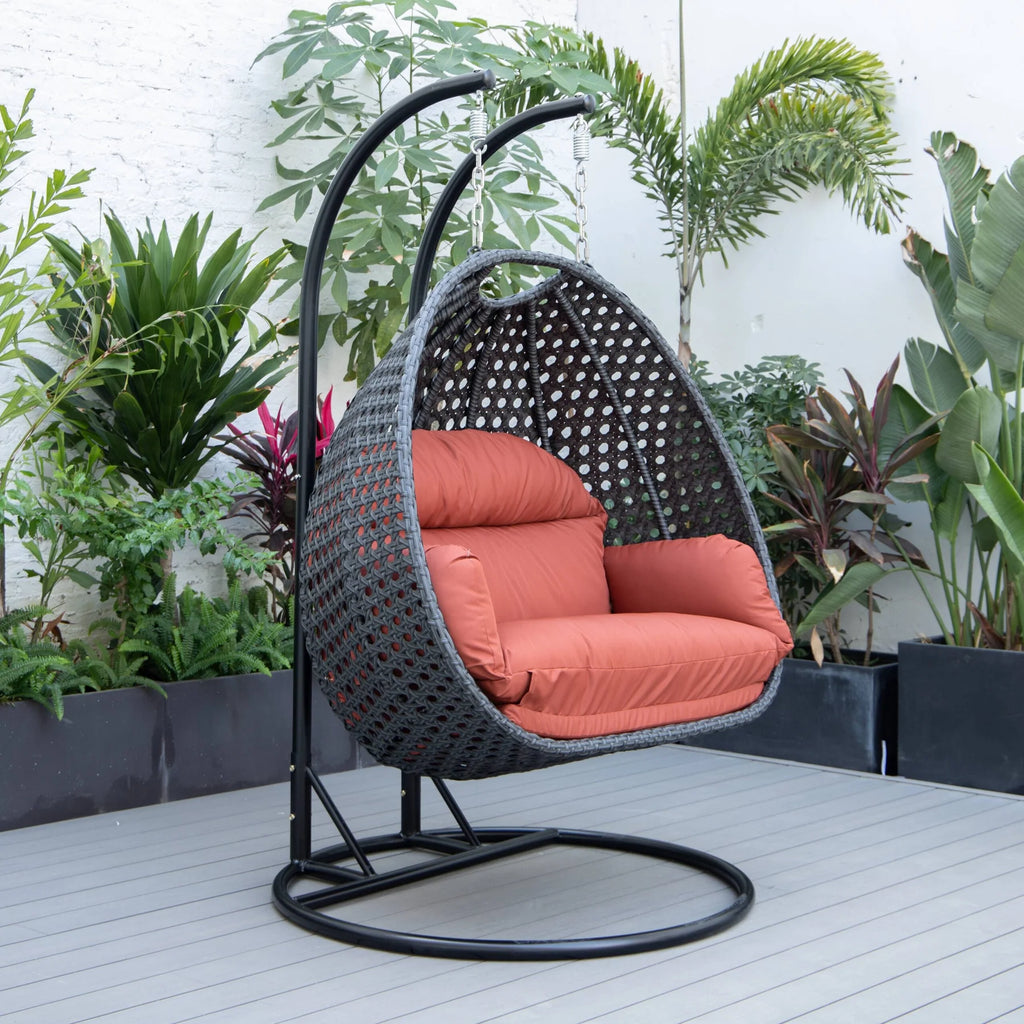 Virasat Double Seater Hanging Swing With Stand For Balcony, Garden Swing (Dark Grey)-VIRASAT FURNITURE & FURNISHING