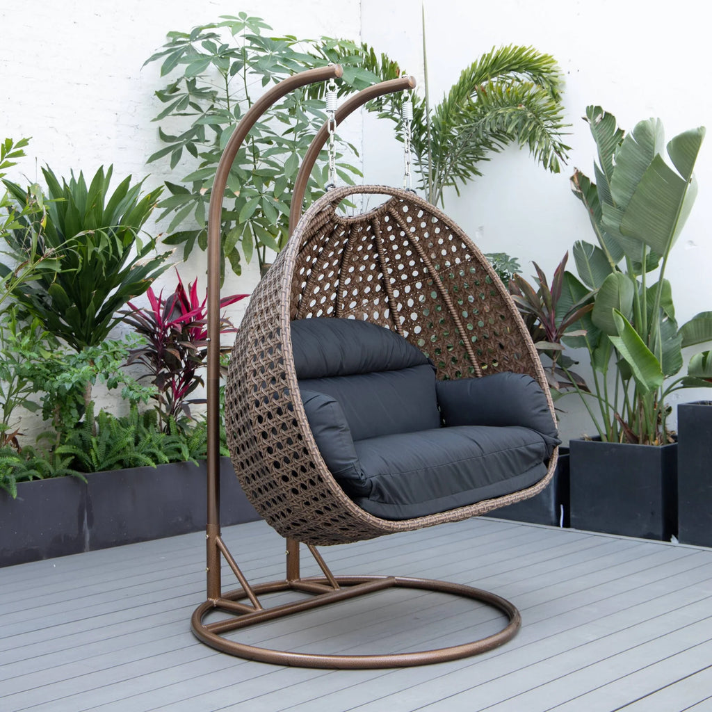 Virasat Double Seater Hanging Swing With Stand For Balcony, Garden Swing (Brown)-VIRASAT FURNITURE & FURNISHING
