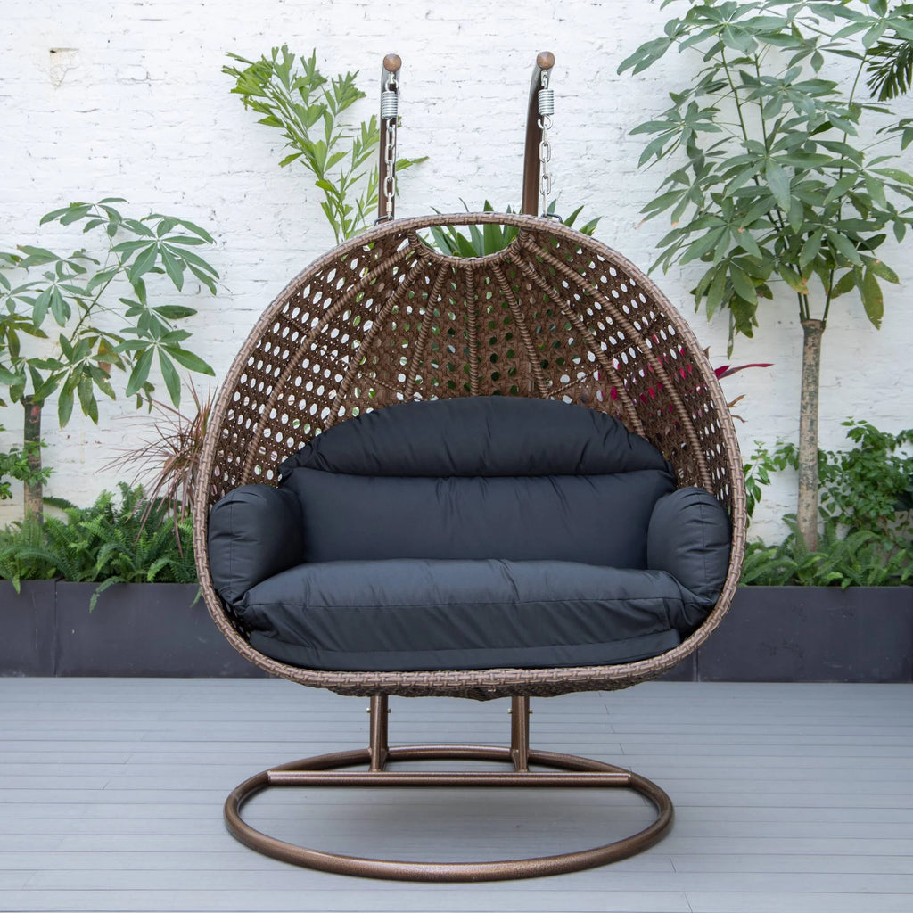 Virasat Double Seater Hanging Swing With Stand For Balcony, Garden Swing (Brown)-VIRASAT FURNITURE & FURNISHING
