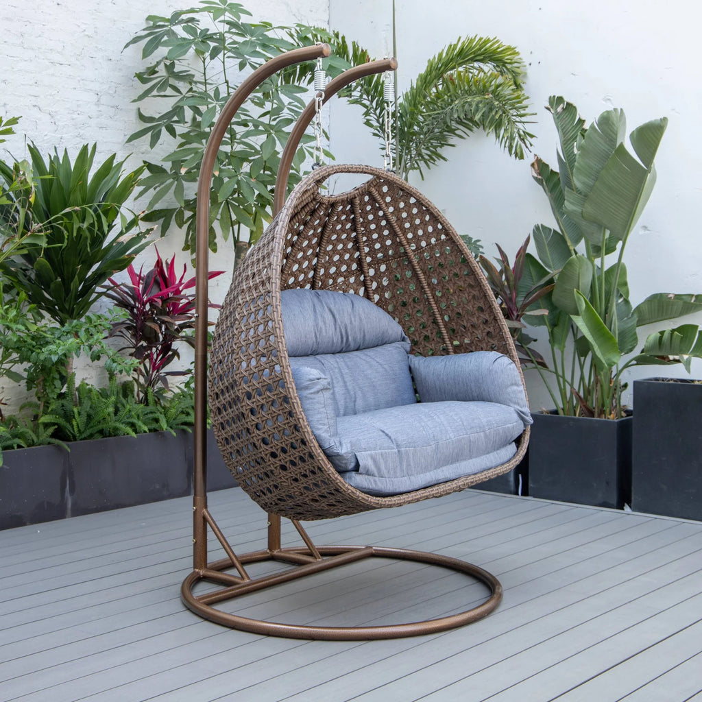 Virasat Double Seater Hanging Swing With Stand For Balcony, Garden Swing (Brown)-VIRASAT FURNITURE & FURNISHING