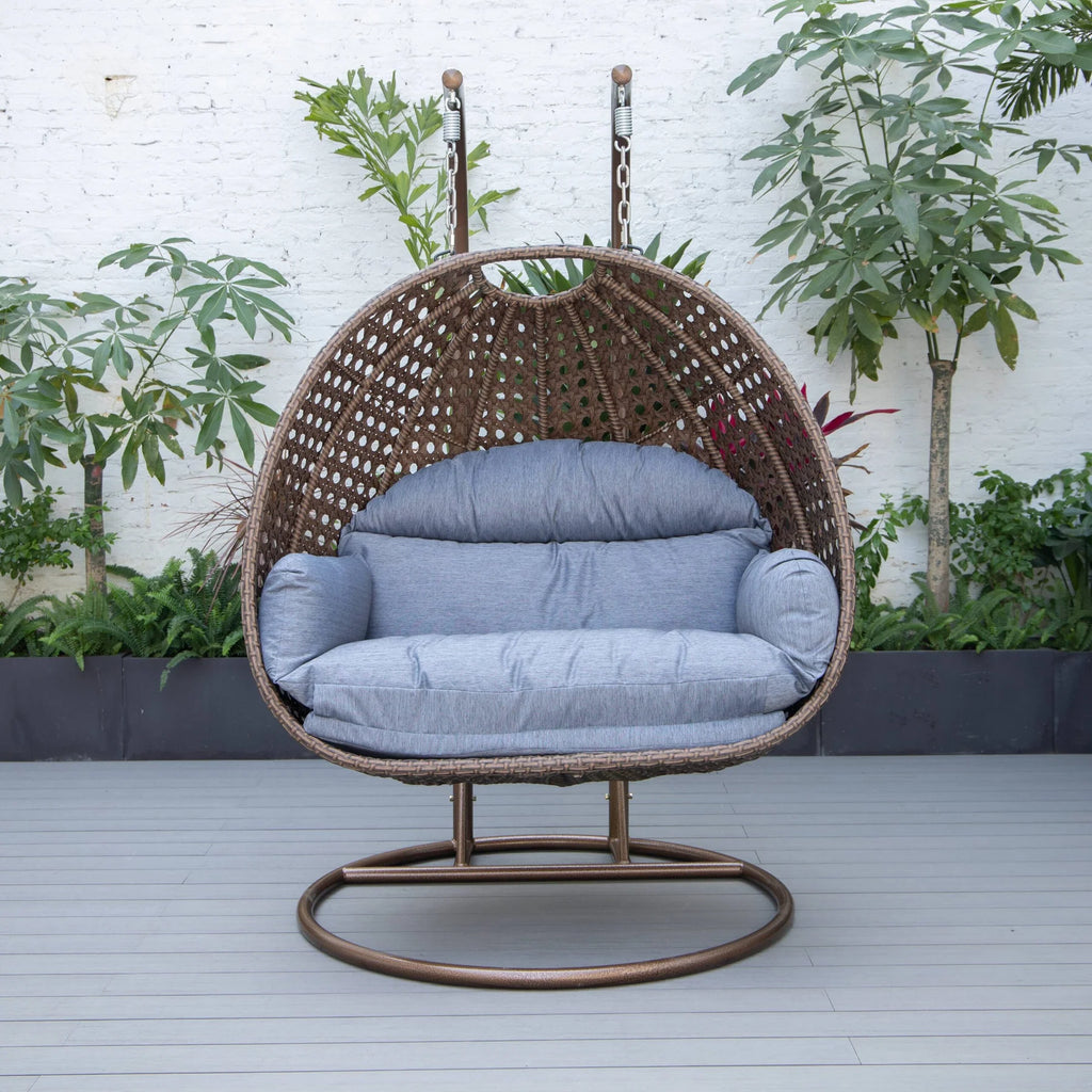 Virasat Double Seater Hanging Swing With Stand For Balcony, Garden Swing (Brown)-VIRASAT FURNITURE & FURNISHING