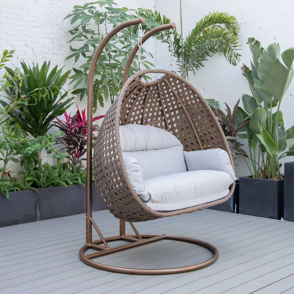 Virasat Double Seater Hanging Swing With Stand For Balcony, Garden Swing (Brown)-VIRASAT FURNITURE & FURNISHING