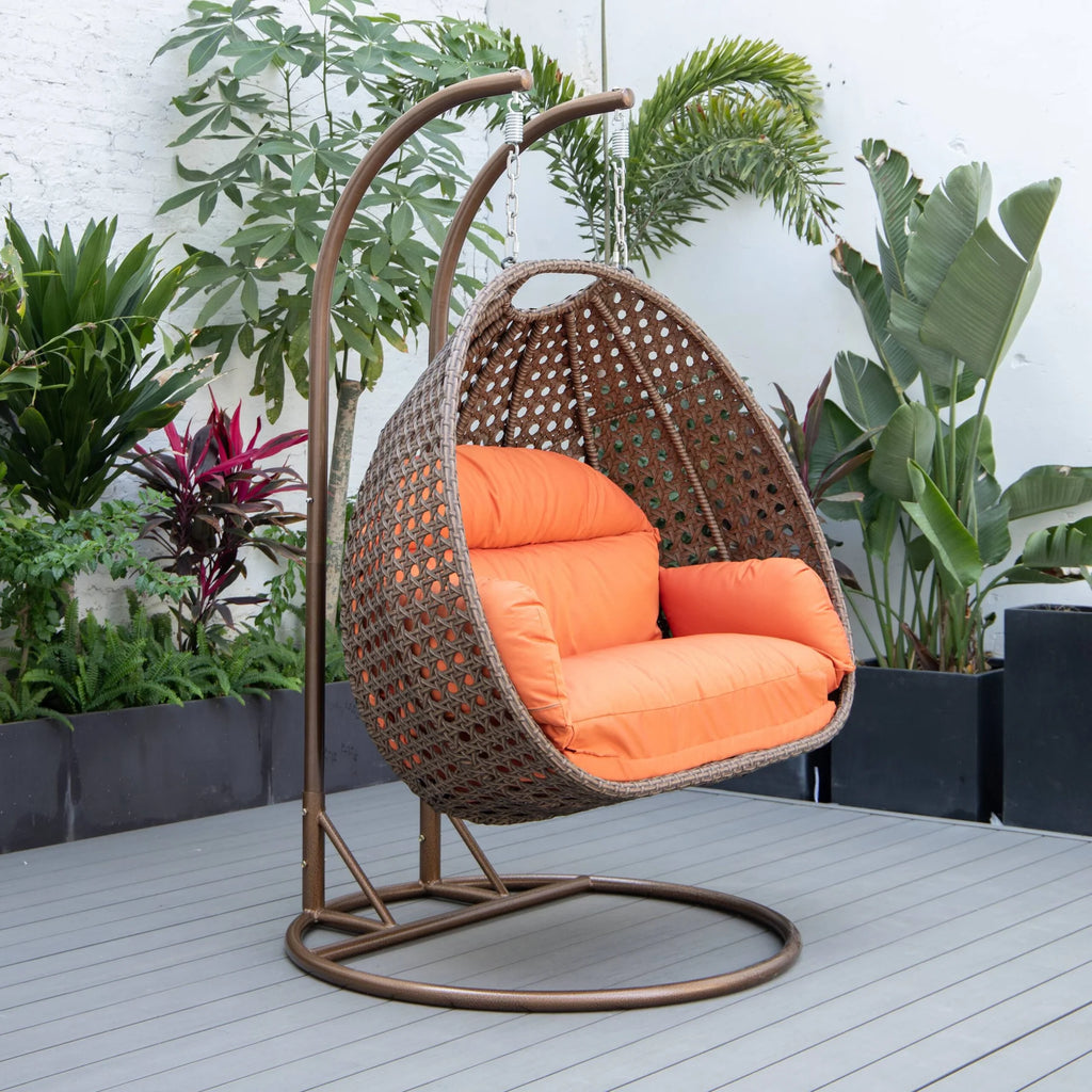 Virasat Double Seater Hanging Swing With Stand For Balcony, Garden Swing (Brown)-VIRASAT FURNITURE & FURNISHING