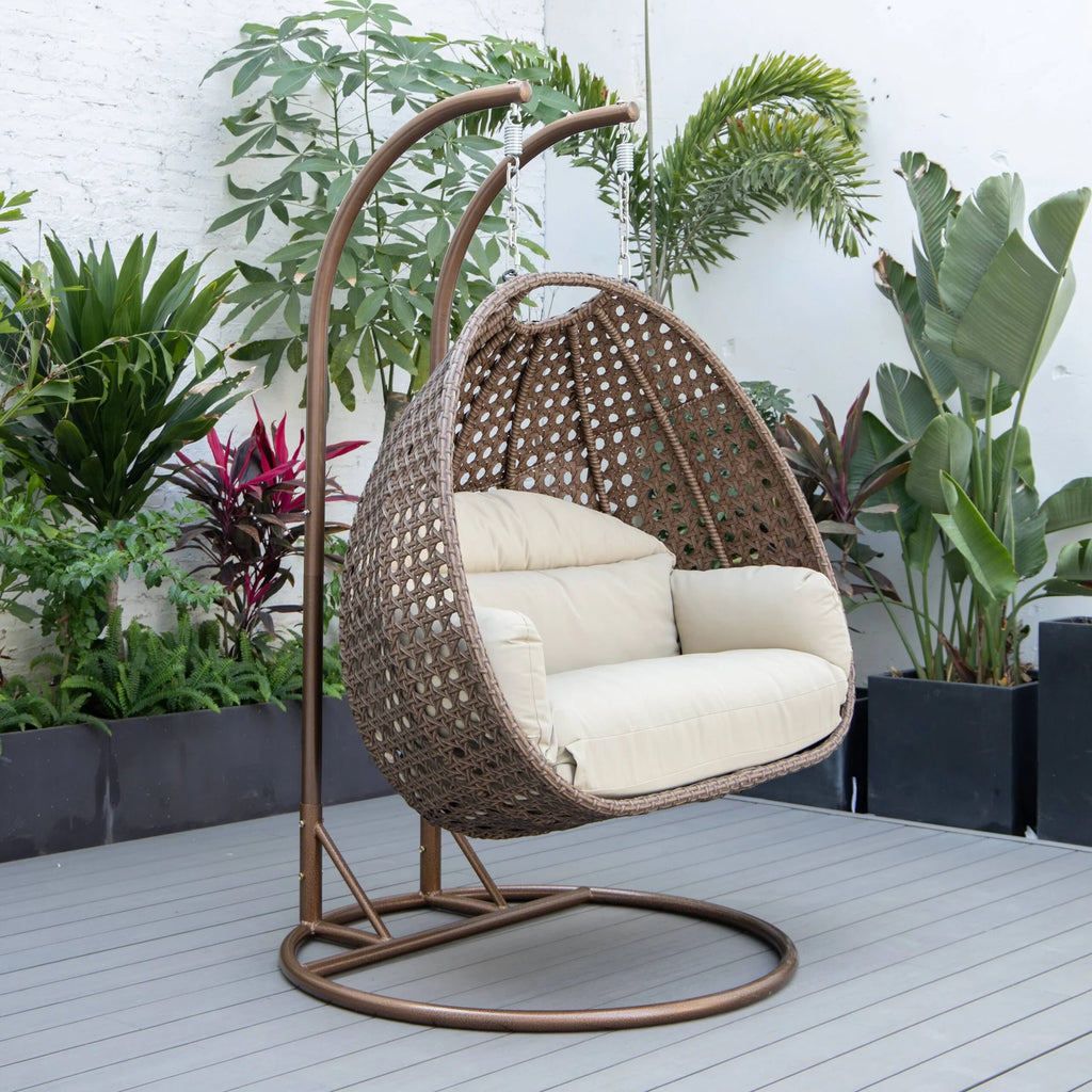 Virasat Double Seater Hanging Swing With Stand For Balcony, Garden Swing (Brown)