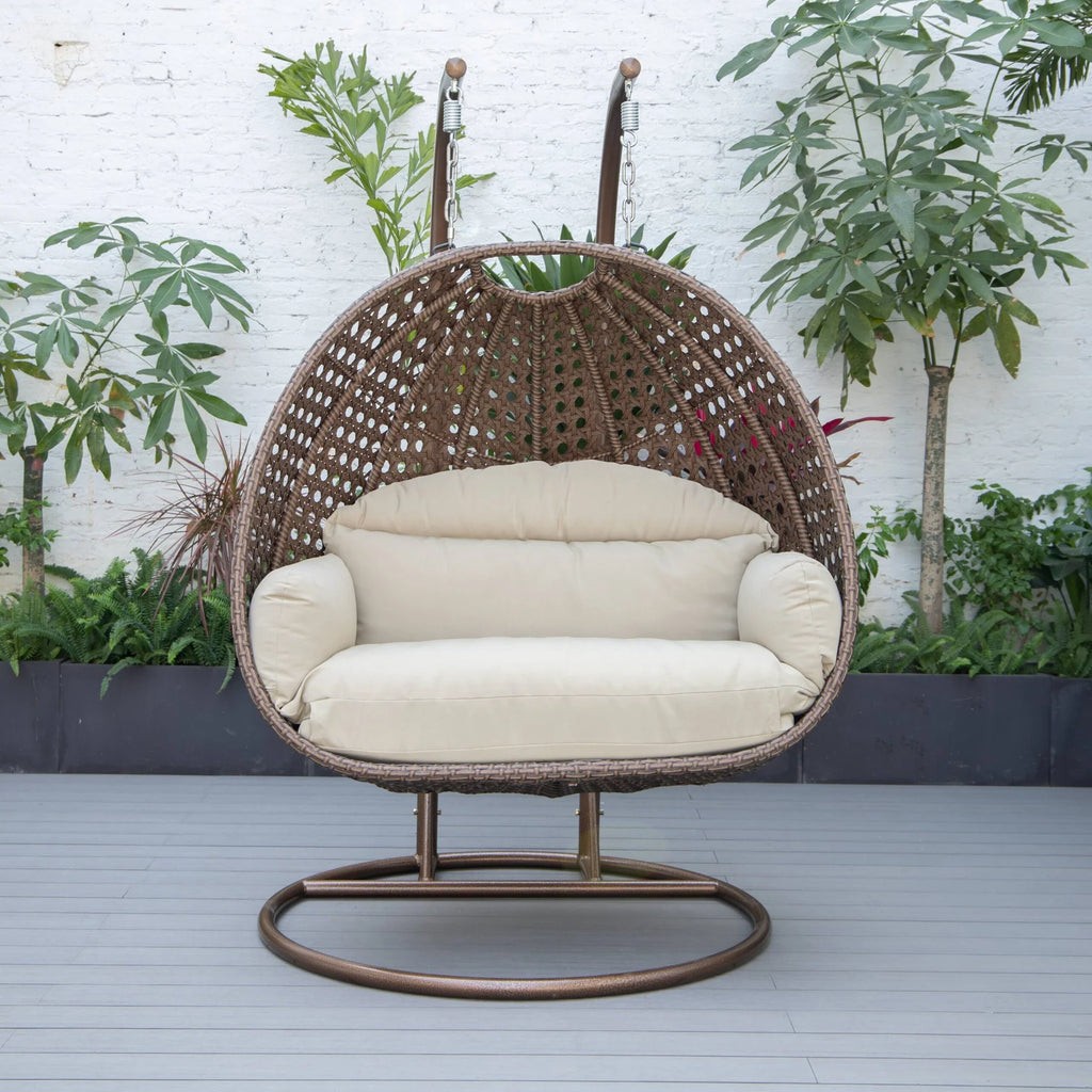 Virasat Double Seater Hanging Swing With Stand For Balcony, Garden Swing (Brown)