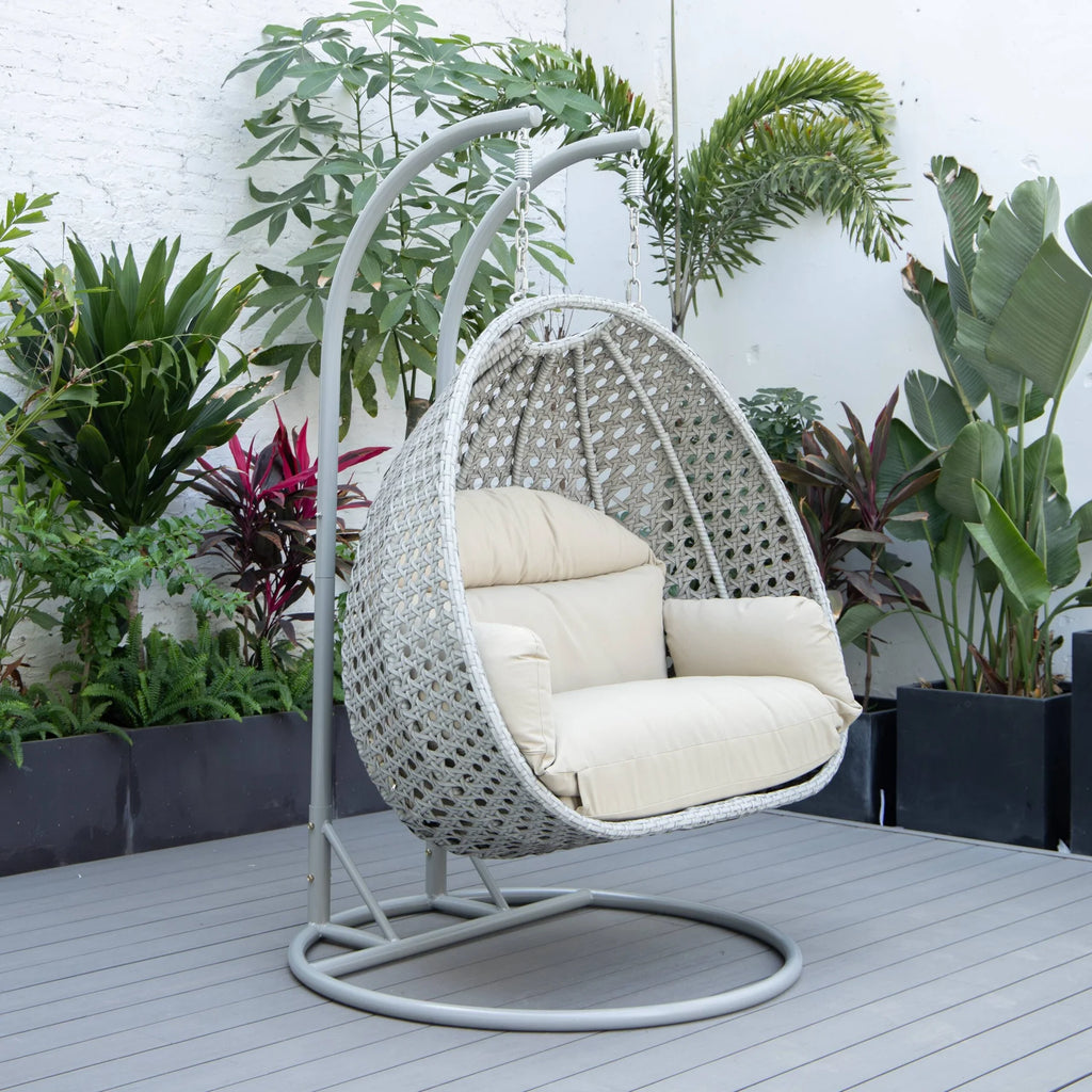 Virasat Double Seater Hanging Swing With Stand For Balcony, Garden Swing (Silver)-VIRASAT FURNITURE & FURNISHING
