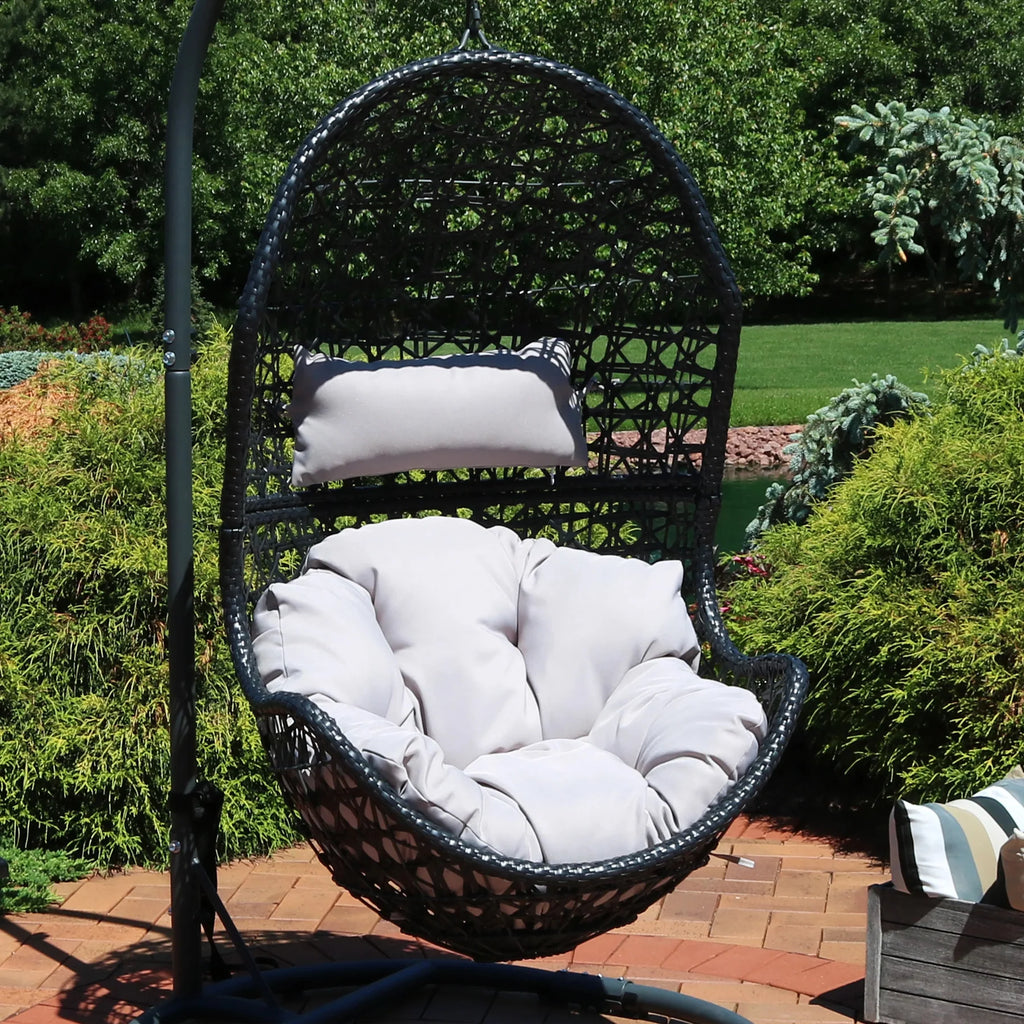 Virasat Single Seater Hanging Swing With Stand For Balcony, Garden Swing (Black)-VIRASAT FURNITURE & FURNISHING