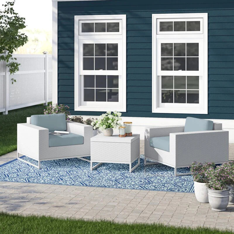 Virasat Outdoor Sofa Set 2 Single seater and 1 Center Table (White + Light Blue)-VIRASAT FURNITURE & FURNISHING
